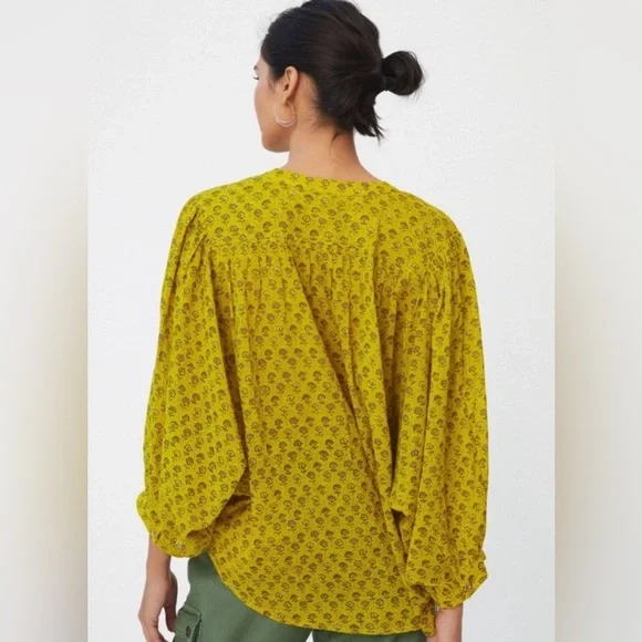 Anthropologie Pilcro The Sidney Batwing Yellow Green Floral Print Blouse Shirt - Picture 15 of 16
